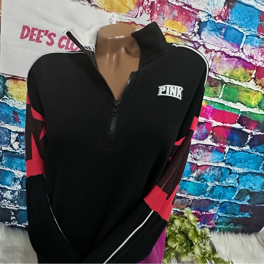 PINK VS COLORBLOCK QUARTER ZIPPER PULLOVER